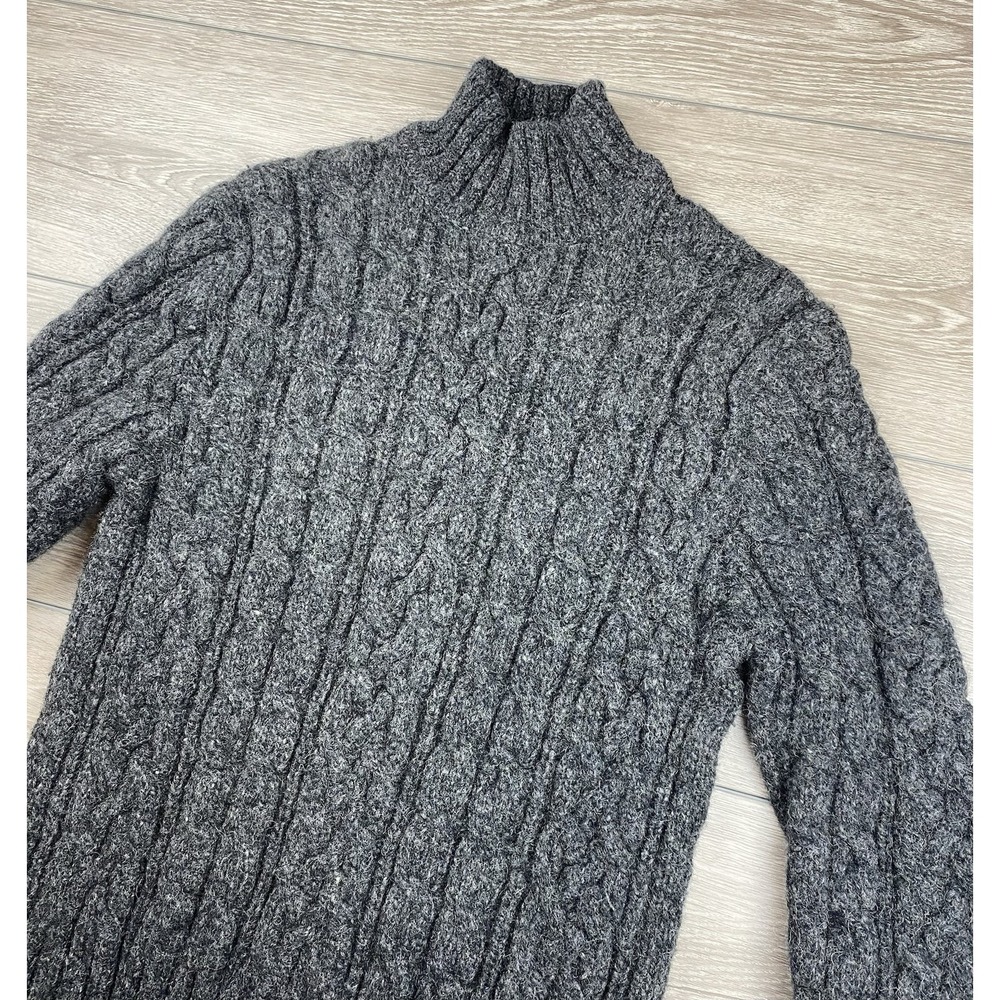 Abercrombie & Fitch Women's Y2K Wool Cable Knit Turtleneck Sweater Grey Size L